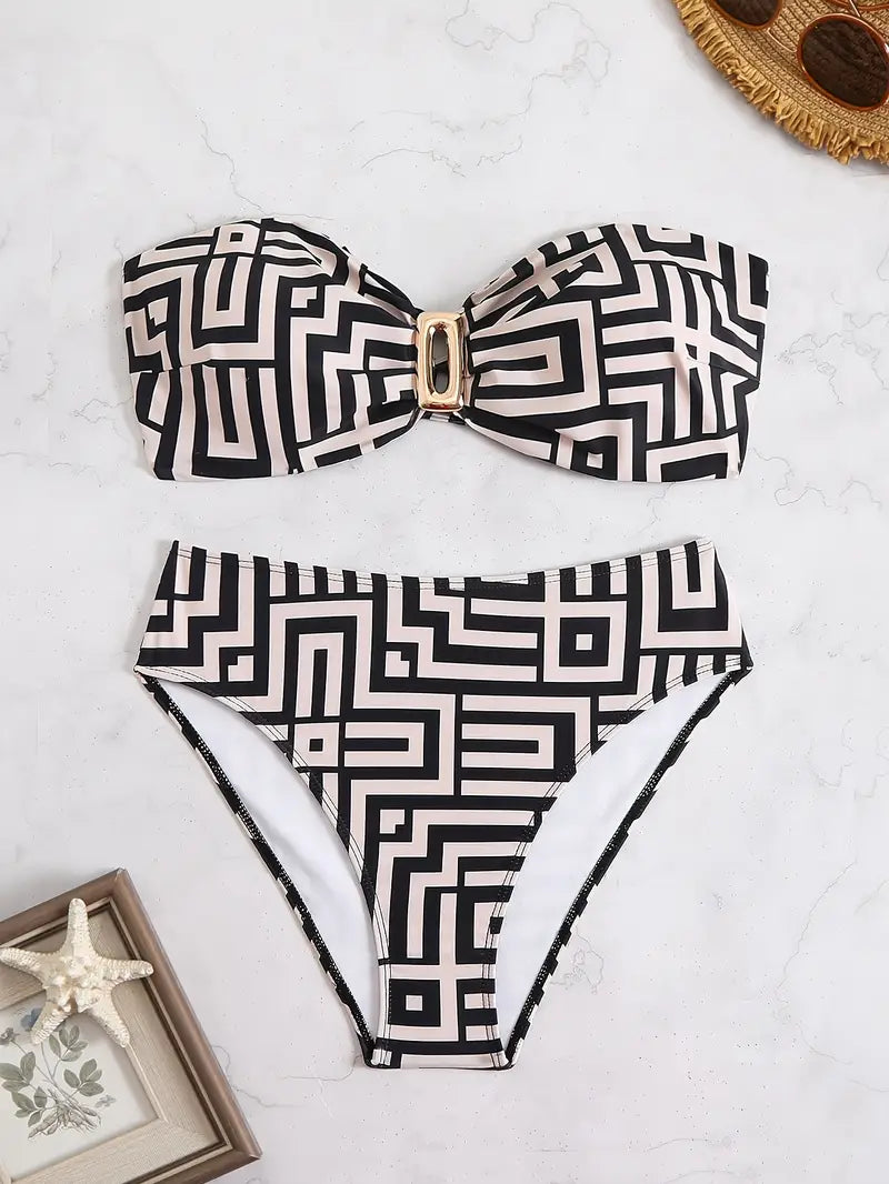 Luella | Geometrische Bandeau Bikini Set - Fashion Lab