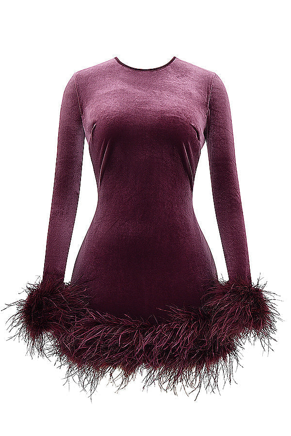 Leony | Fluwelen Mini-Jurk met Veren - Fashion Lab