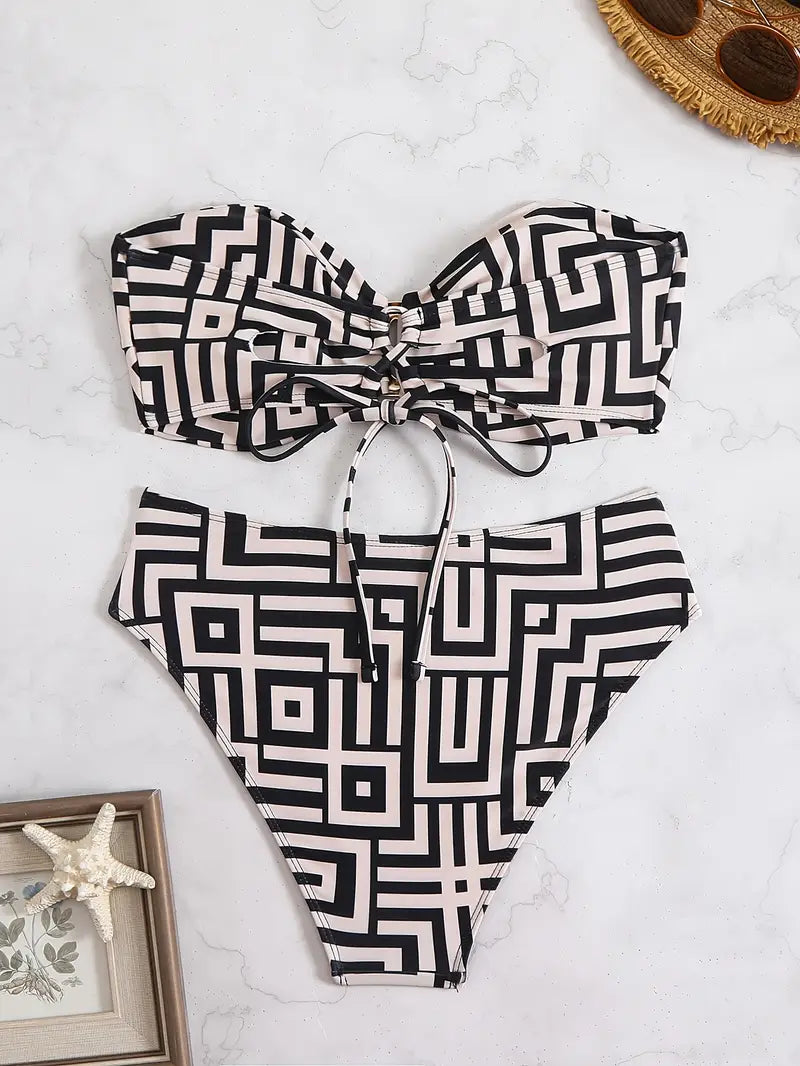 Luella | Geometrische Bandeau Bikini Set - Fashion Lab