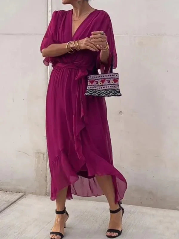 Louisa | Chiffon jurk met v-hals - Fashion Lab