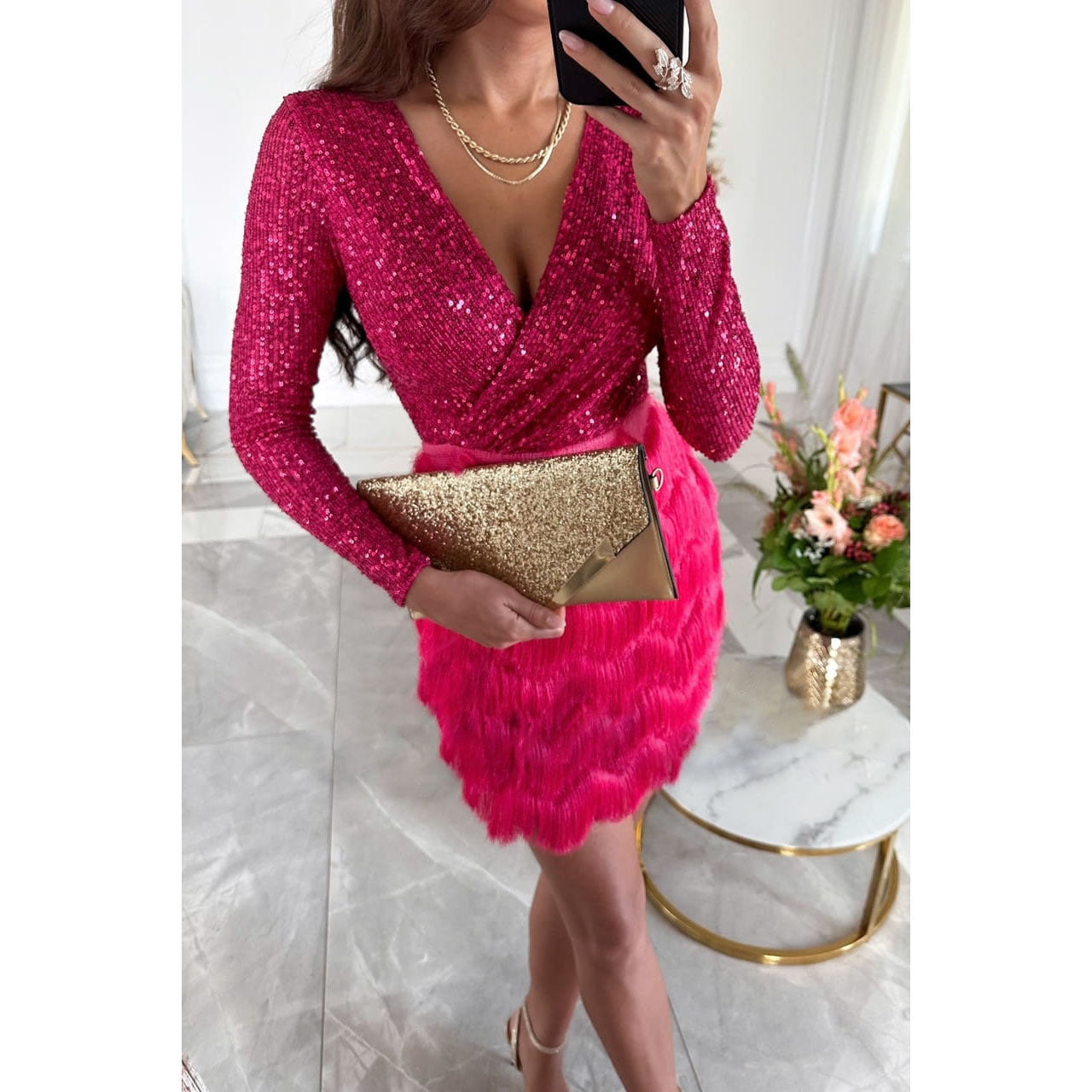 Letje | Glitter & Fringe Mini-Jurk - Fashion Lab