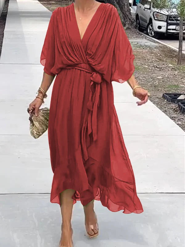 Louisa | Chiffon jurk met v-hals - Fashion Lab