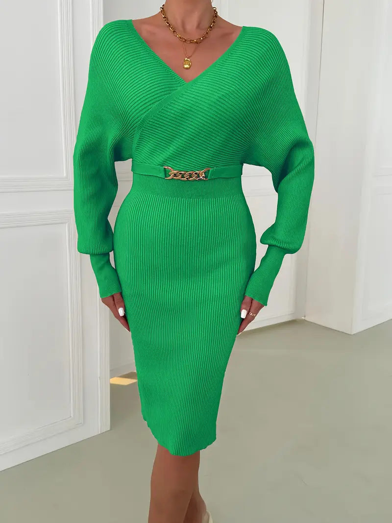 Jessica | Gebreide Midi-Jurk met Riemdetail - Fashion Lab
