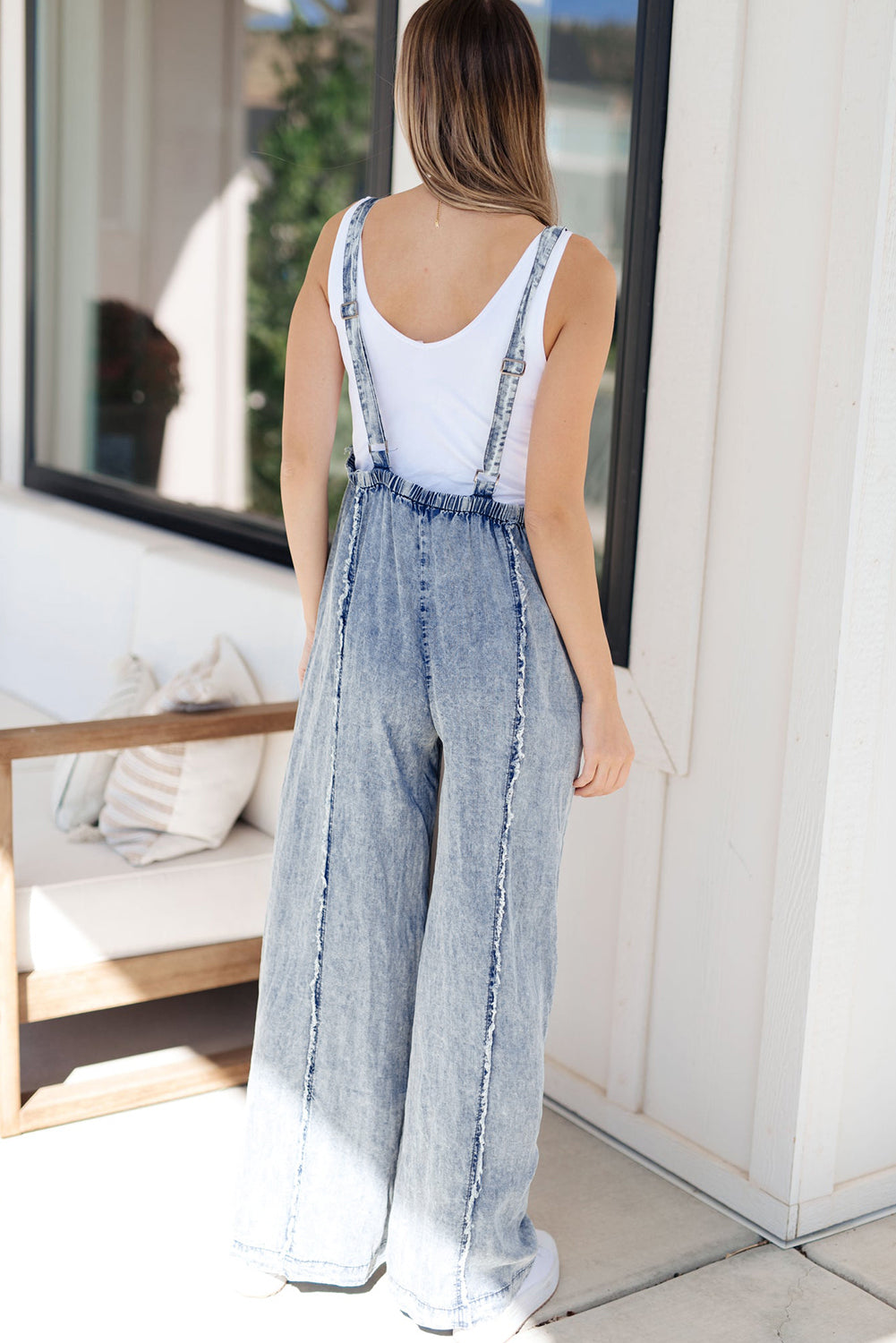 Blauwe | denim overall met wijde pijpen - Fashion Lab
