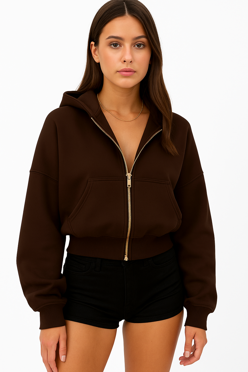 Jas voor dames – Adele | Scharlakenrode Cropped Katoenen Hoodie Met Rits