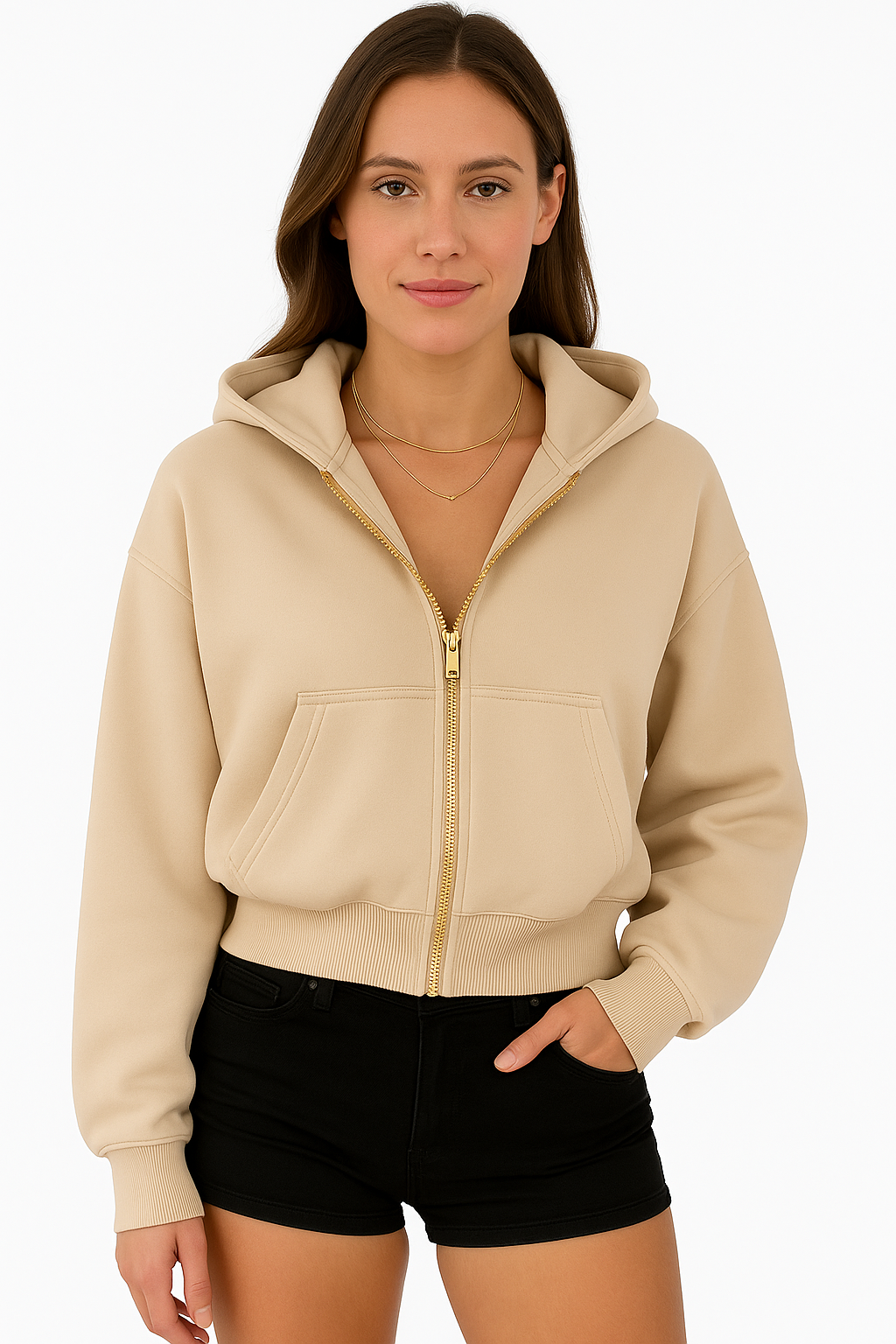 Jas voor dames – Adele | Scharlakenrode Cropped Katoenen Hoodie Met Rits