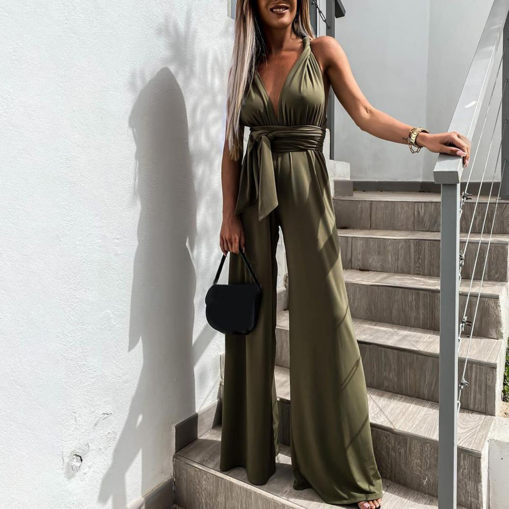 Regina | Elegante Wijde-Leg Jumpsuit met Strikceintuur - Fashion Lab