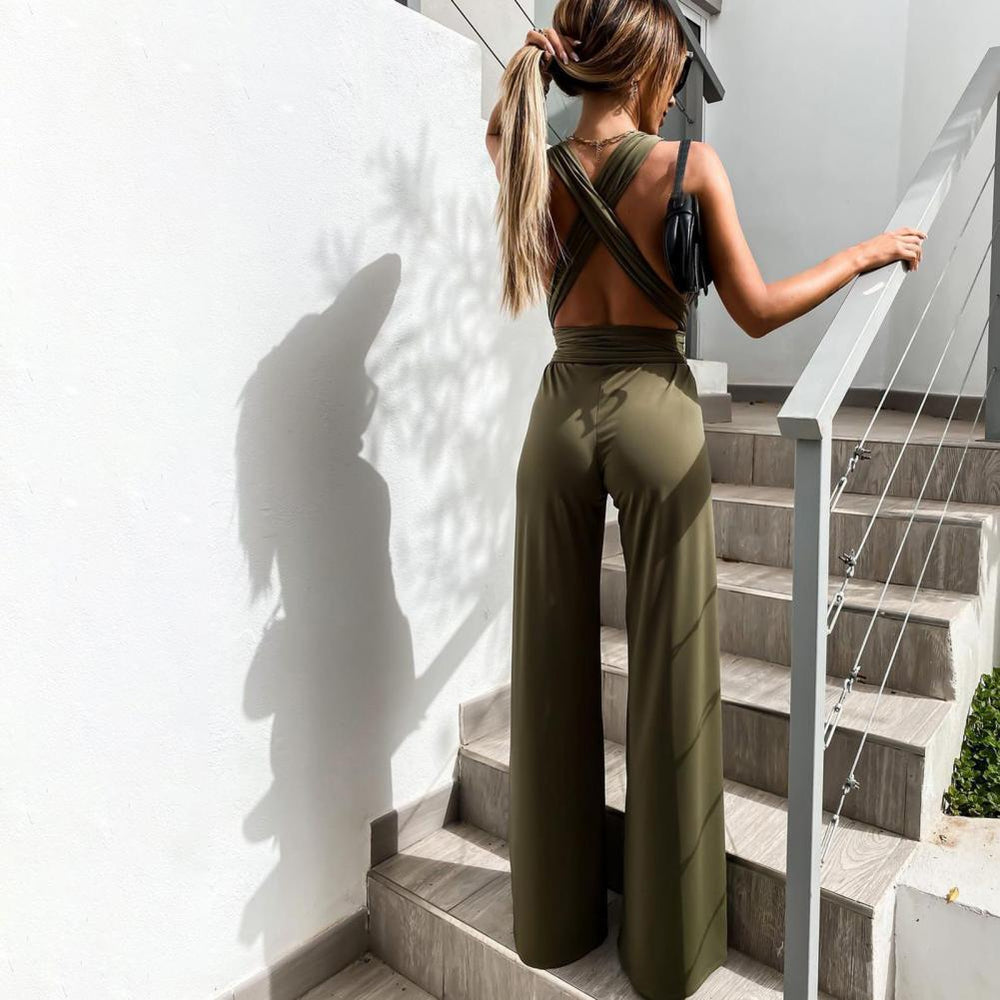 Regina | Elegante Wijde-Leg Jumpsuit met Strikceintuur - Fashion Lab