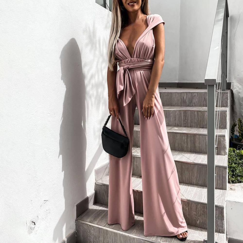 Regina | Elegante Wijde-Leg Jumpsuit met Strikceintuur - Fashion Lab