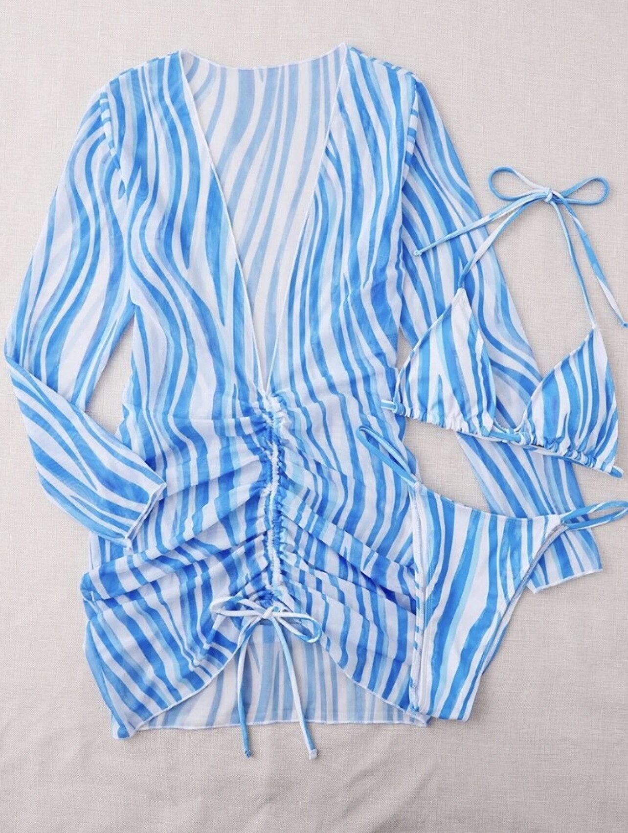 Rosie | Gestreepte Bikini en Cover-Up Jurk - Fashion Lab