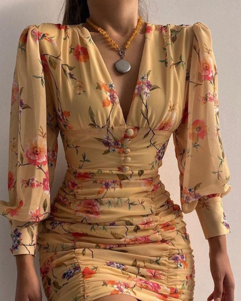 Jorien | Bloemenprint Ruche Jurk - Fashion Lab
