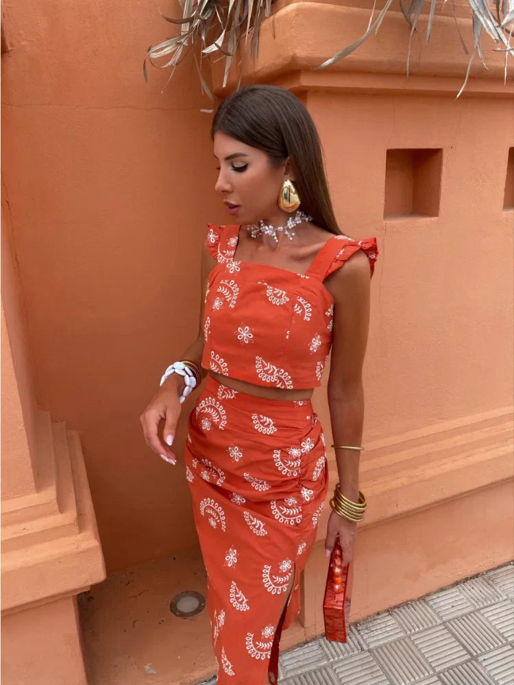 Zahara | Boho Crop Top En Midi Rok - Fashion Lab
