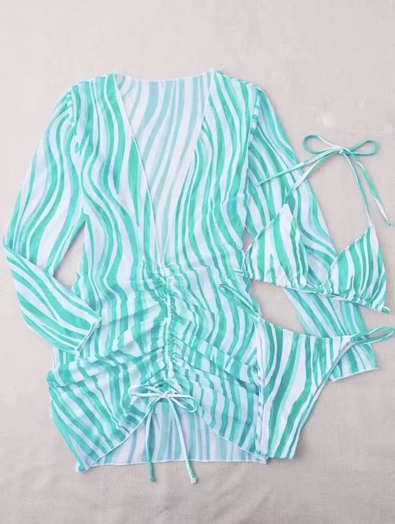 Rosie | Gestreepte Bikini en Cover-Up Jurk - Fashion Lab