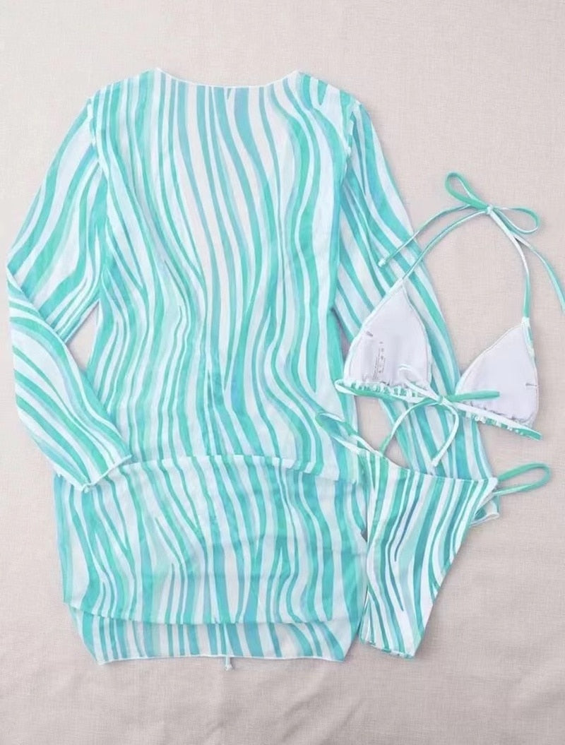 Rosie | Gestreepte Bikini en Cover-Up Jurk - Fashion Lab