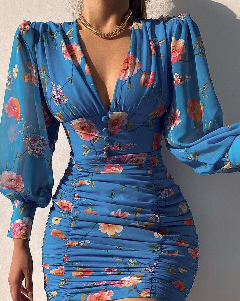 Jorien | Bloemenprint Ruche Jurk - Fashion Lab