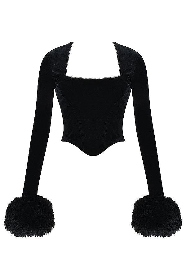 Christa | Fluwelen Top met Faux Fur Manchetten - Fashion Lab