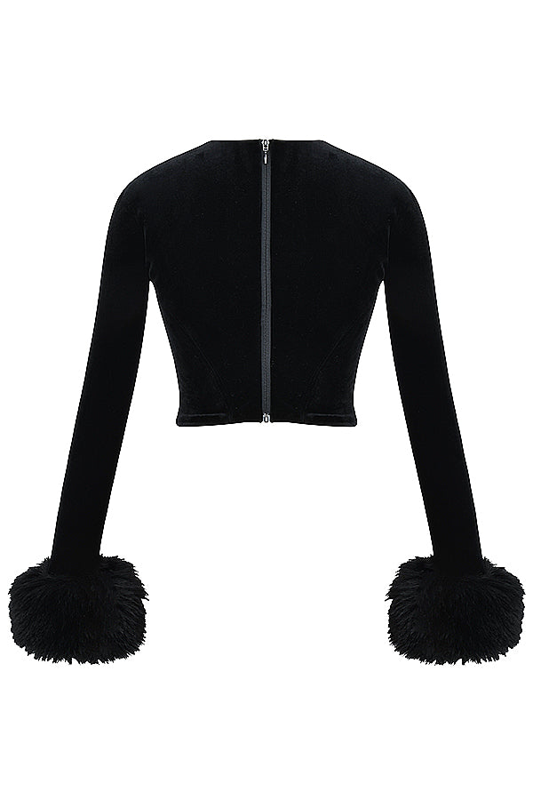 Christa | Fluwelen Top met Faux Fur Manchetten - Fashion Lab