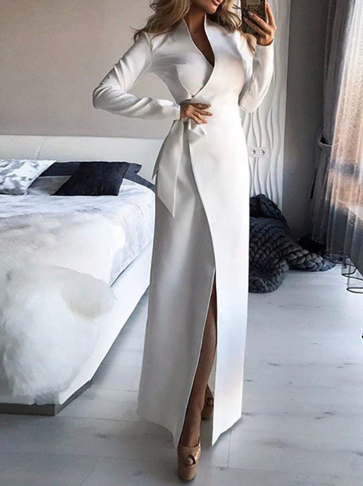 Jurk voor dames โ Alejandra | Witte Maxi-Jurk In Wikkellook