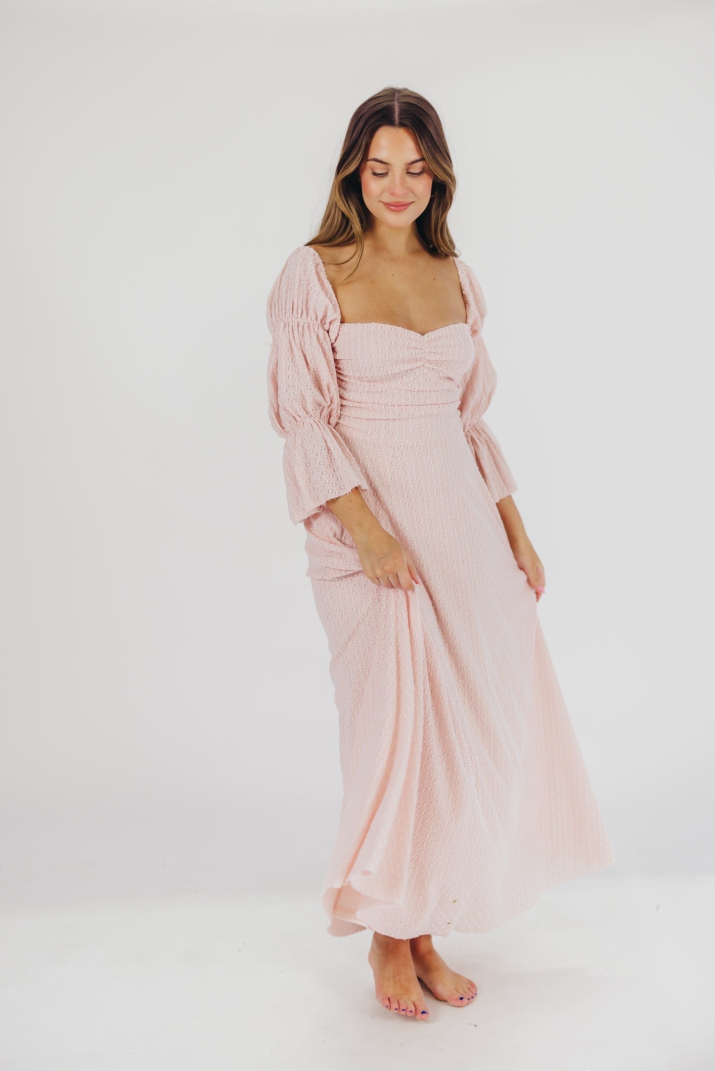Jurk voor dames – Alicia | Maxi Jurk Met Gelaagde Mouwen En Zakken In Ballerinaroze