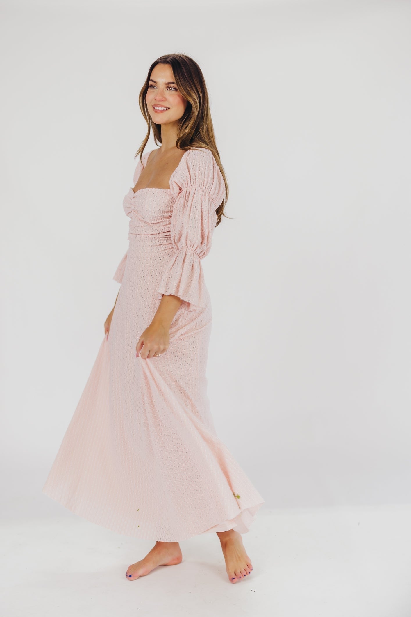 Jurk voor dames – Alicia | Maxi Jurk Met Gelaagde Mouwen En Zakken In Ballerinaroze