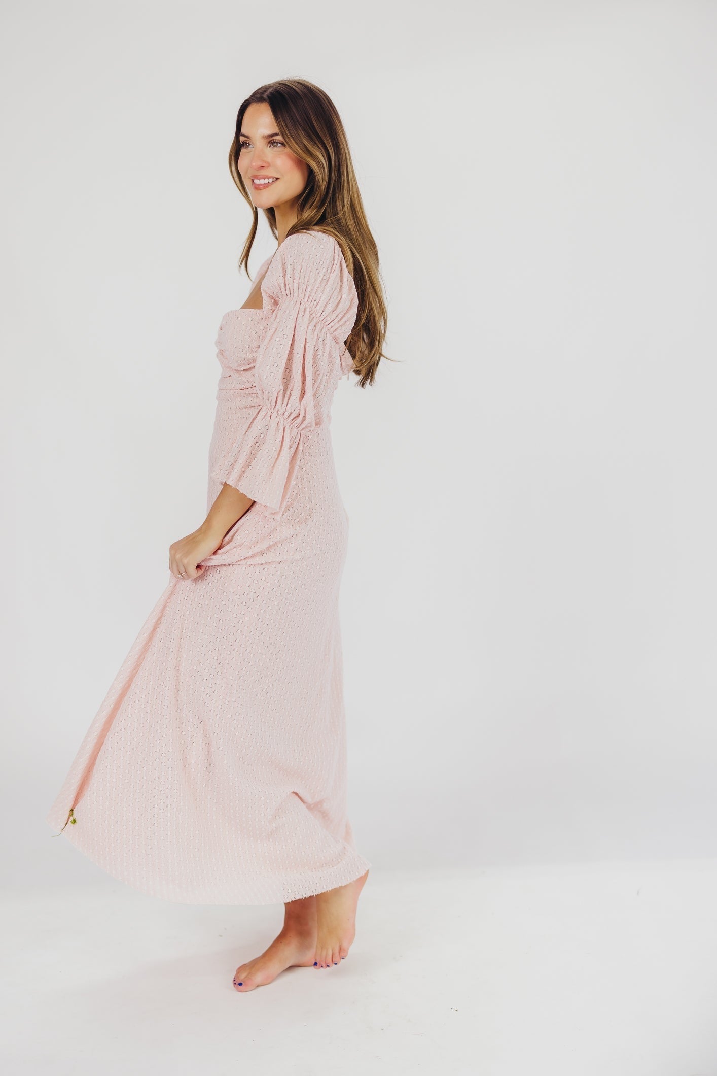 Jurk voor dames – Alicia | Maxi Jurk Met Gelaagde Mouwen En Zakken In Ballerinaroze