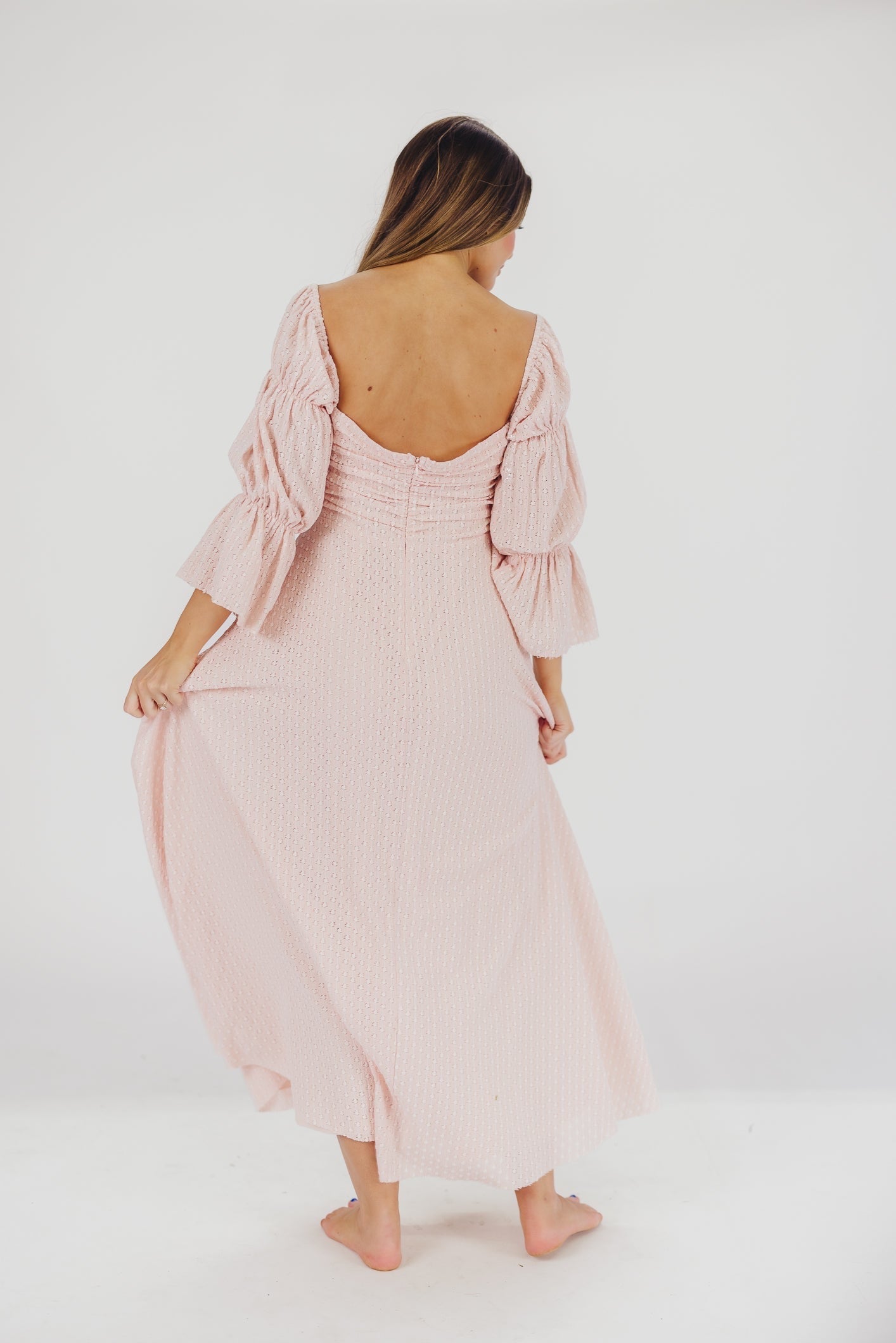 Jurk voor dames – Alicia | Maxi Jurk Met Gelaagde Mouwen En Zakken In Ballerinaroze