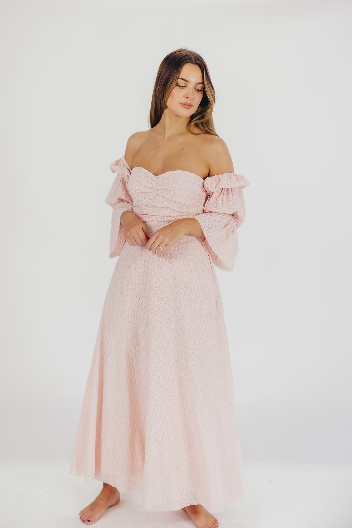 Jurk voor dames – Alicia | Maxi Jurk Met Gelaagde Mouwen En Zakken In Ballerinaroze