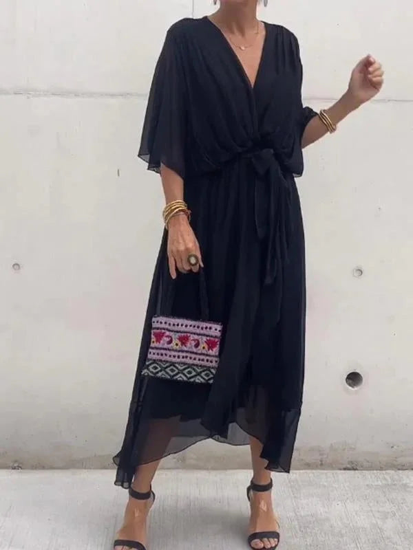 Louisa | Chiffon jurk met v-hals - Fashion Lab