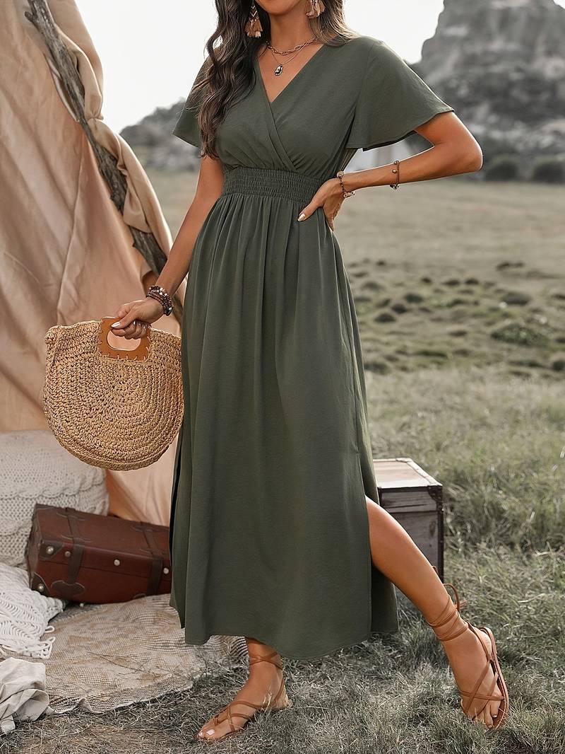 jurk voor dames – Belen | Elegante Jurk Met Korte Mouwen En Koorkraag