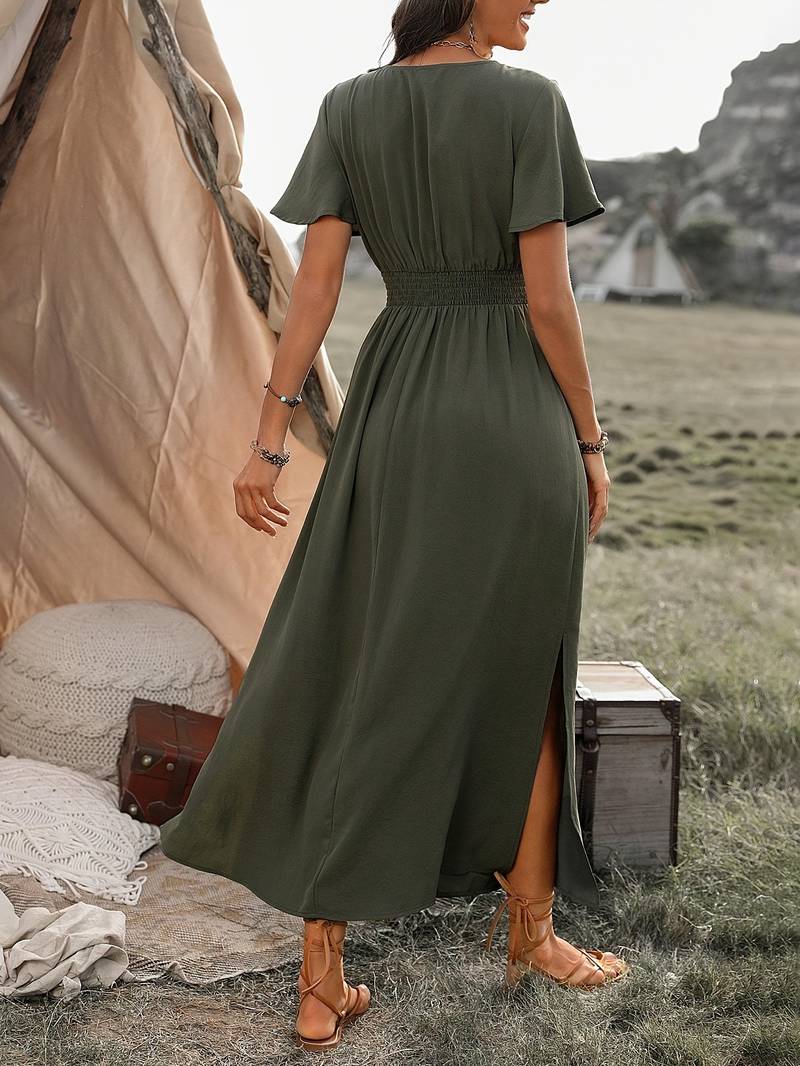 jurk voor dames – Belen | Elegante Jurk Met Korte Mouwen En Koorkraag
