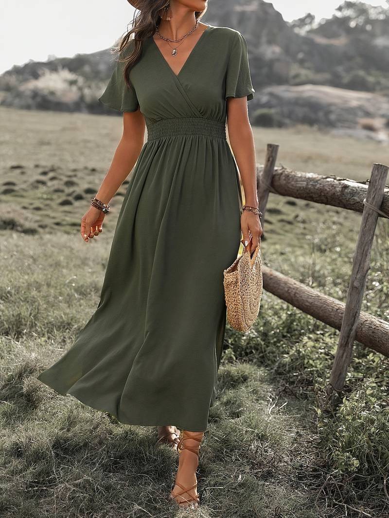 jurk voor dames – Belen | Elegante Jurk Met Korte Mouwen En Koorkraag