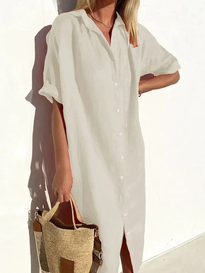 jurk voor dames – Berlin | Elegante Casual Linnen Jurk met Knopen