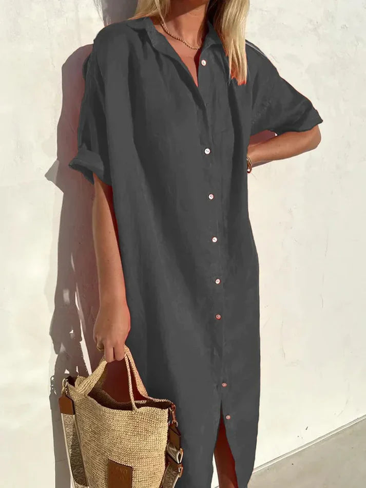jurk voor dames – Berlin | Elegante Casual Linnen Jurk met Knopen
