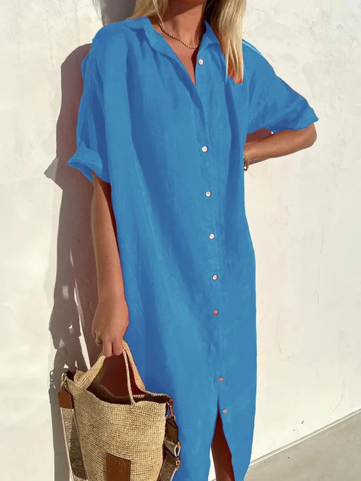 jurk voor dames – Berlin | Elegante Casual Linnen Jurk met Knopen