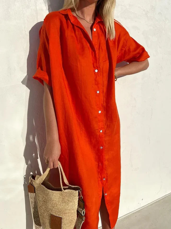 jurk voor dames – Berlin | Elegante Casual Linnen Jurk met Knopen