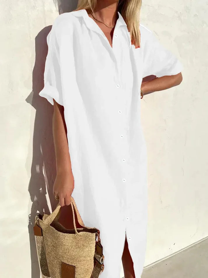 jurk voor dames – Berlin | Elegante Casual Linnen Jurk met Knopen