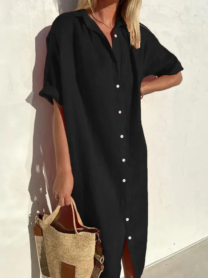 jurk voor dames – Berlin | Elegante Casual Linnen Jurk met Knopen