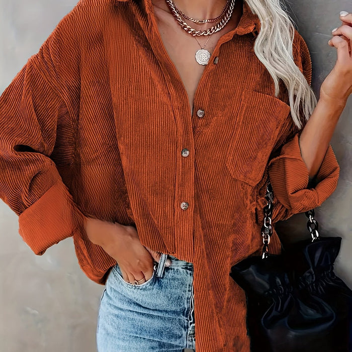 top voor dames โ Danica | Dames Mosterdgele Corduroy Button-Up Shirt