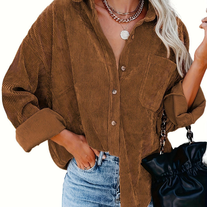 top voor dames โ Danica | Dames Mosterdgele Corduroy Button-Up Shirt