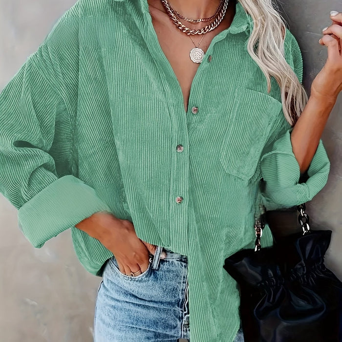 top voor dames โ Danica | Dames Mosterdgele Corduroy Button-Up Shirt