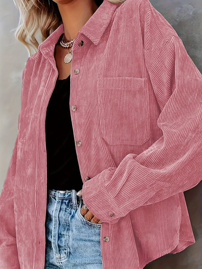 top voor dames โ Danica | Dames Mosterdgele Corduroy Button-Up Shirt