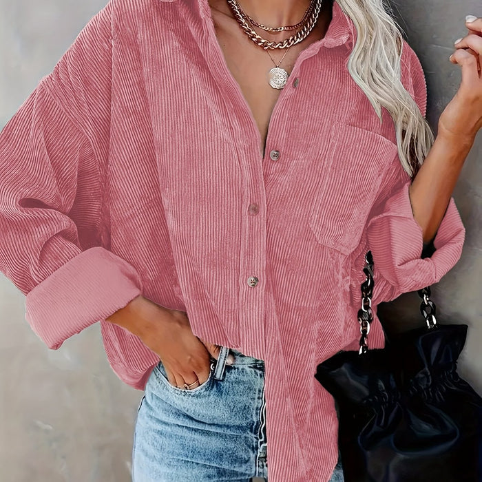 top voor dames โ Danica | Dames Mosterdgele Corduroy Button-Up Shirt