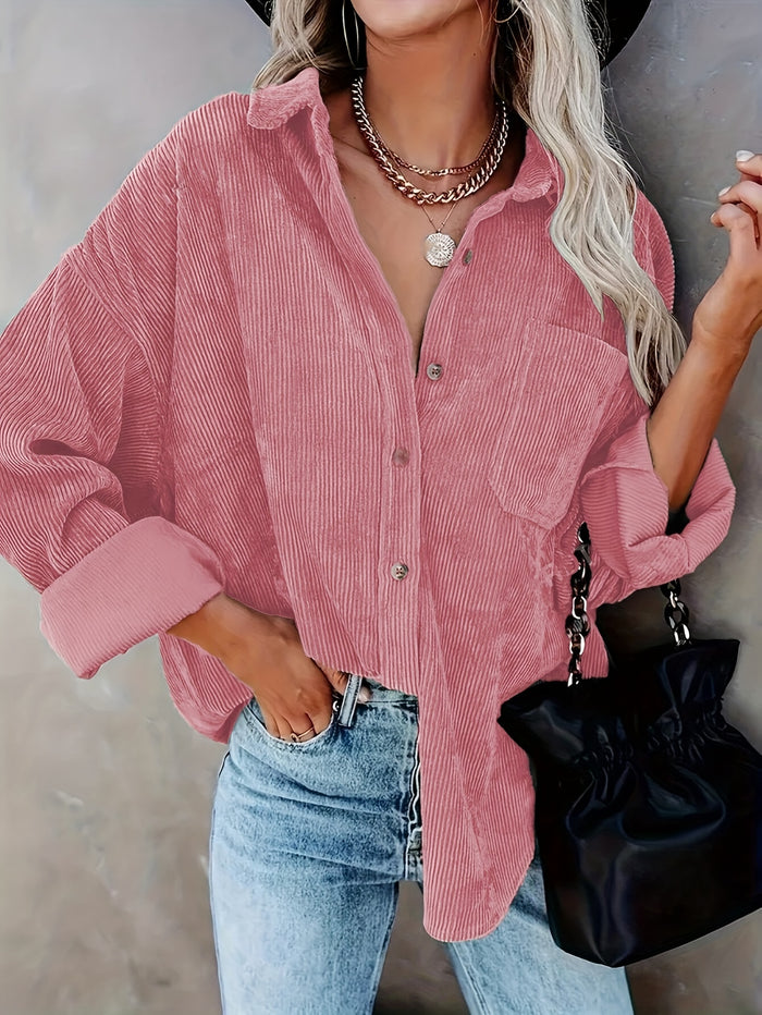top voor dames โ Danica | Dames Mosterdgele Corduroy Button-Up Shirt