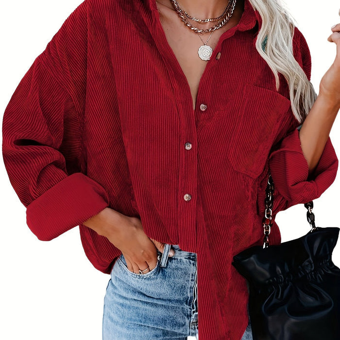 top voor dames โ Danica | Dames Mosterdgele Corduroy Button-Up Shirt