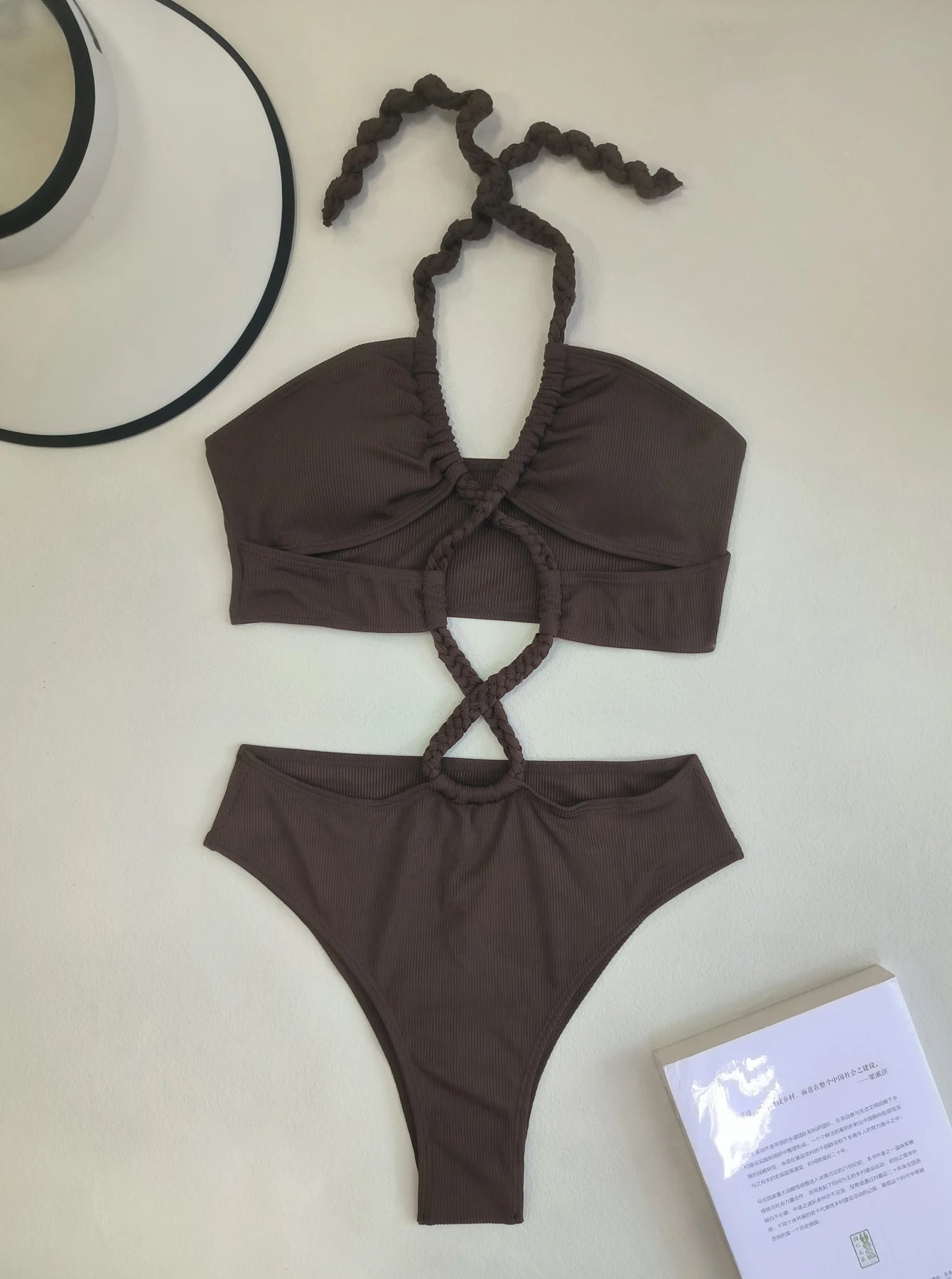 Kara | Ribbed Brown Halter Bikini Set - Fashion Lab