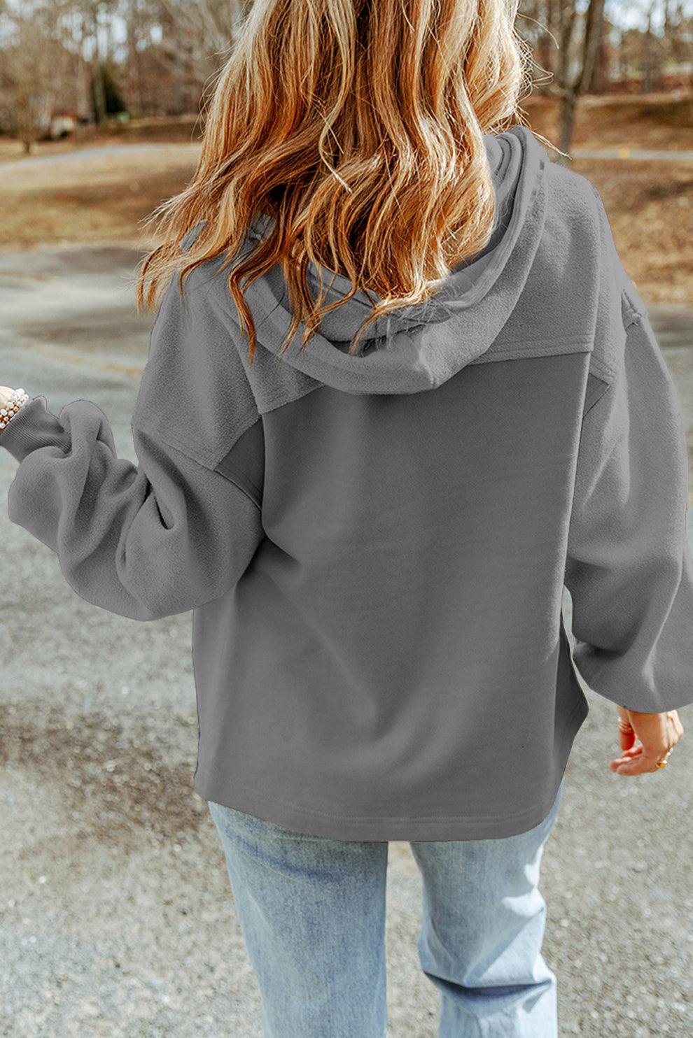 jas voor dames โ Eava | Grijze Trekkoord Jas Met Capuchon