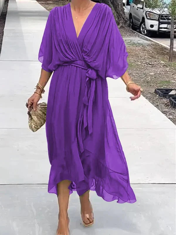 Louisa | Chiffon jurk met v-hals - Fashion Lab