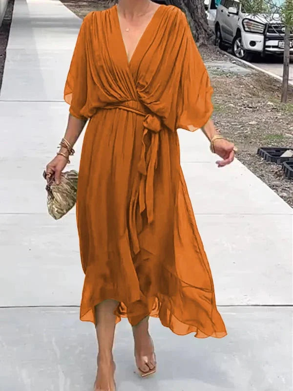Louisa | Chiffon jurk met v-hals - Fashion Lab