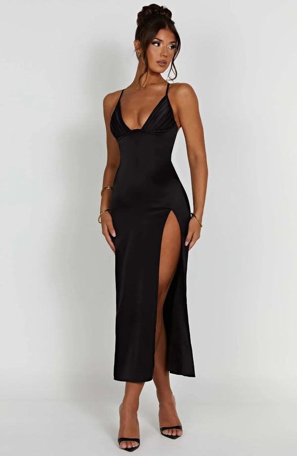 Fadia | Elegante Midi Jurk Met Spaghettibandjes - Fashion Lab