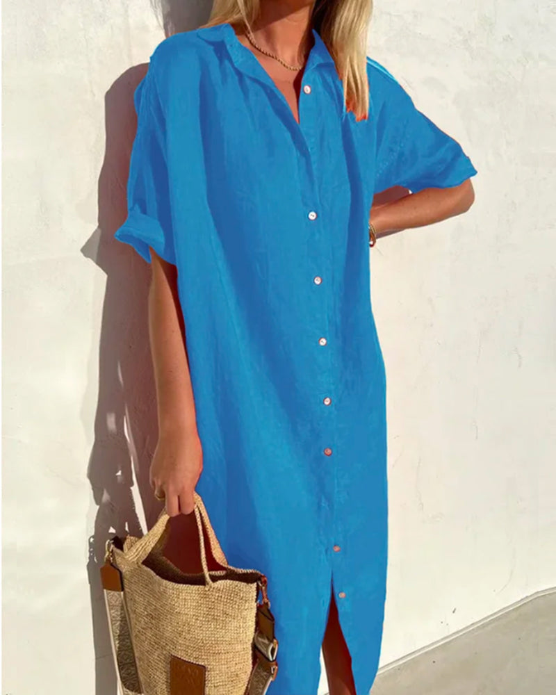 jurk voor dames – Gessina | Zomerse Katoenen Midi Blousejurk
